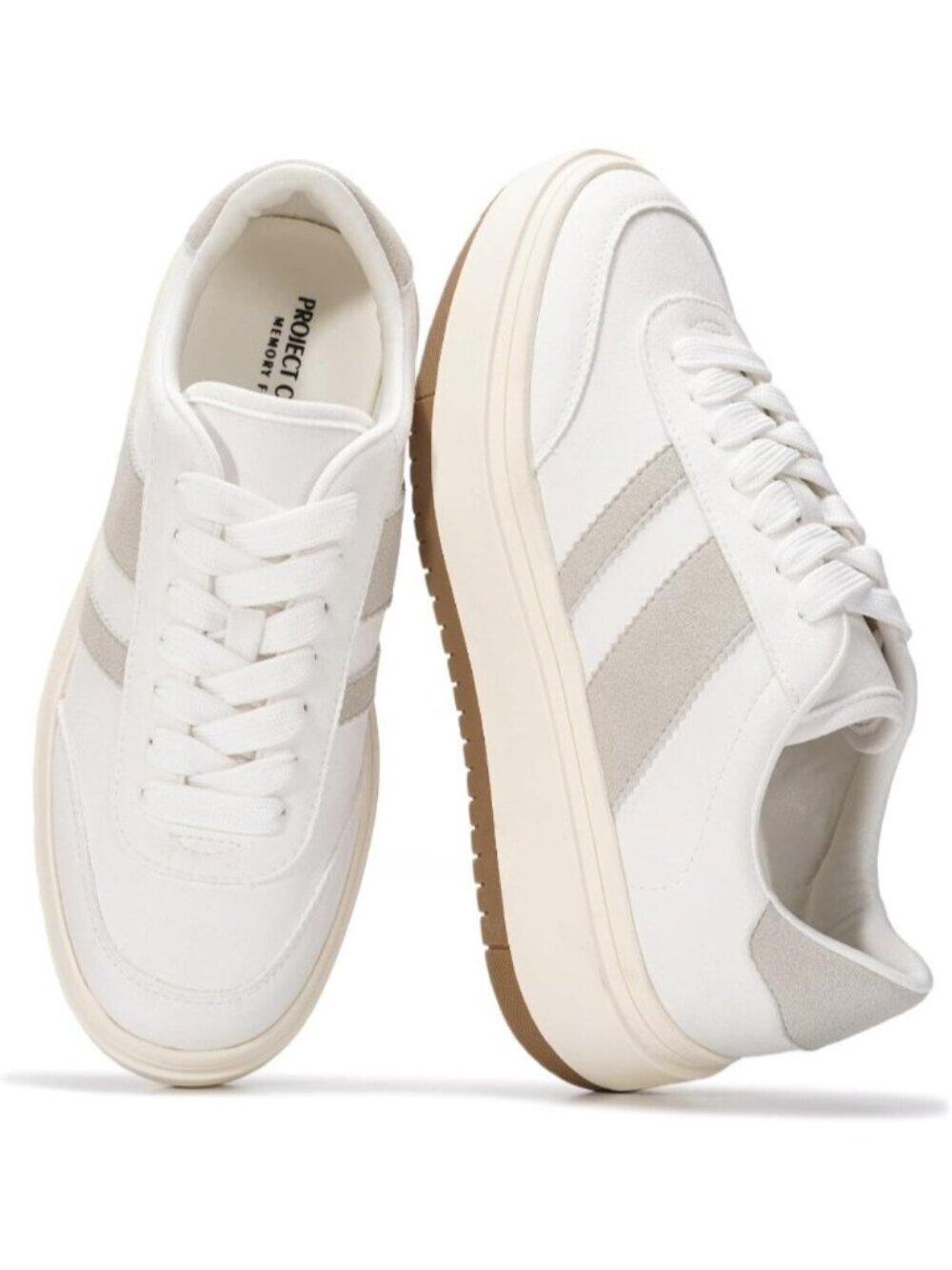 Women's White Silver Footwear Lace Up Non Slip Casual Fashion Platform Sneakers